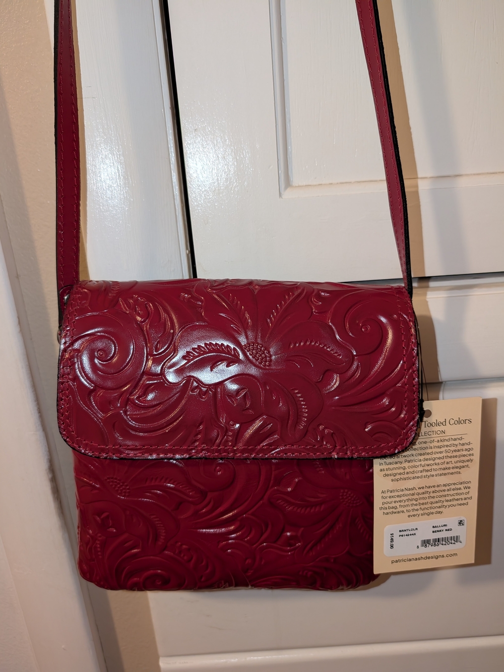 Patricia Nash Embossed Leather Crossbody Bag - Red